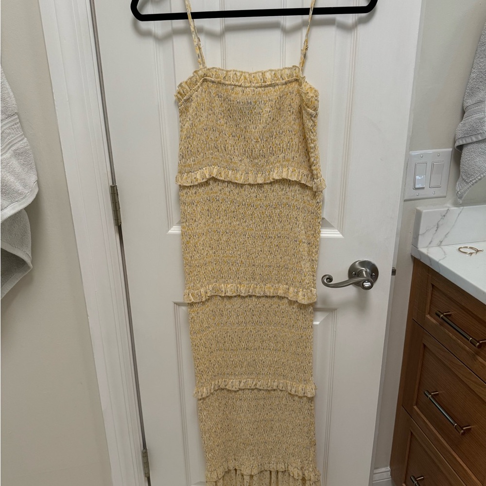 Spring Yellow Ruffle Midi Dress - Picture 2 of 4